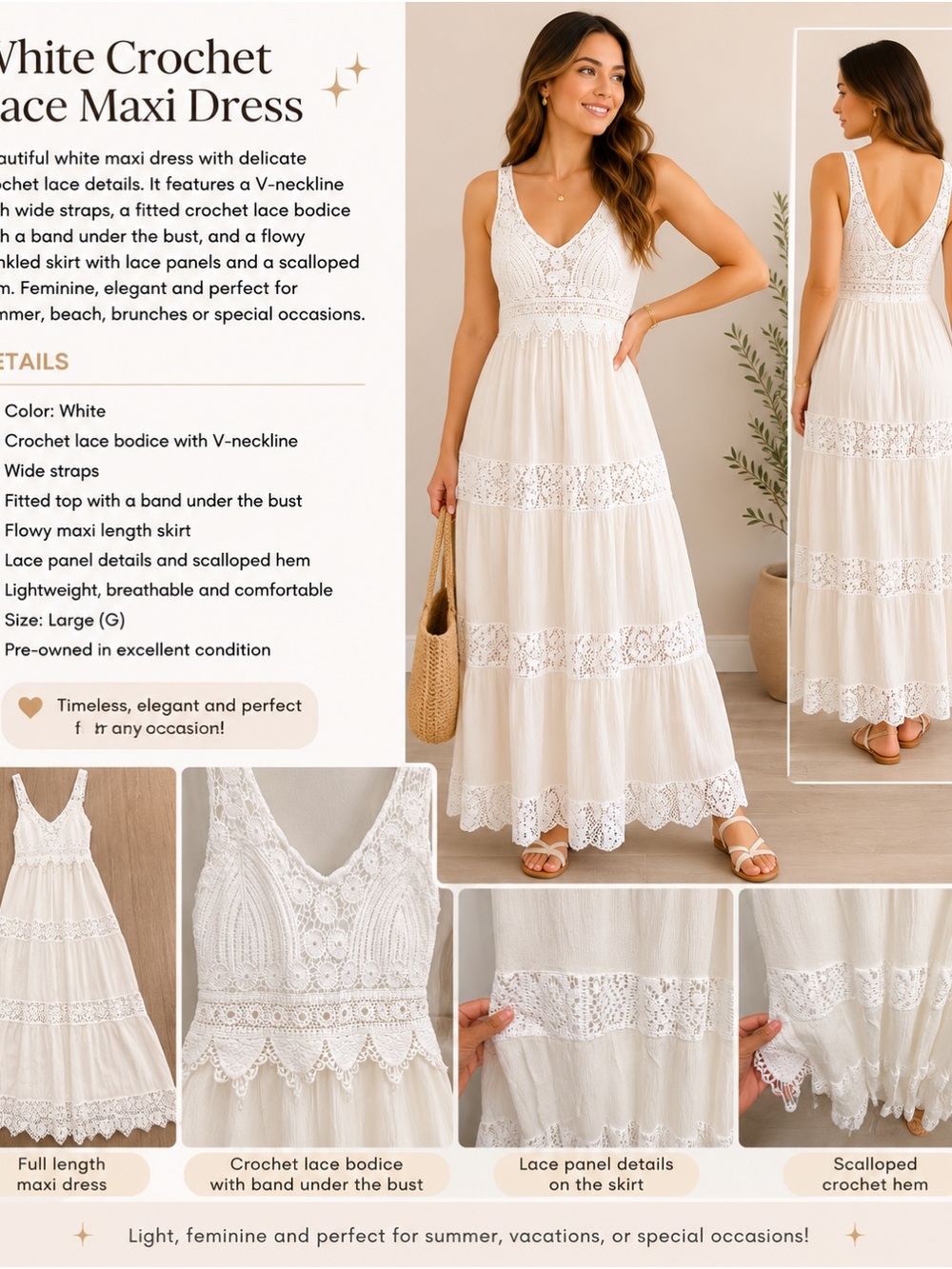 Others Follow White Crochet Lace Midi Dress - Picture 1 of 4